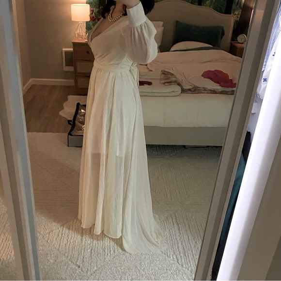 🌹CLEARANCE! | Elegant Sheer Ivory Maxi Dress for Petite, Wedding NWOT🌹 - Picture 7 of 16